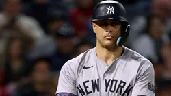 Giancarlo Stanton #27 of the New York Yankees reacts to his walk during a 2-1 win over the Los Angeles Angels at Angel Stadium of Anaheim on May 29, 2024 in Anaheim, California.