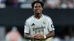 Endrick Moreira #16 of Real Madrid reacts to a missed opportunity on goal in the second half of the pre-season friendly match against FC Barcelona at MetLife Stadium on August 3, 2024 in East Rutherford, New Jersey.