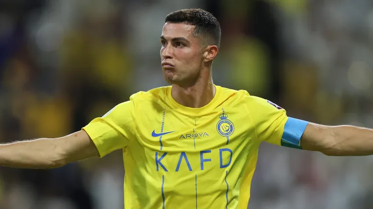 Cristiano Ronaldo of Al Nassr celebrates after scoring the team's second goal during the Arab Club Champions Cup Final between Al Hilal and Al Nassr at King Fahd International Stadium on August 12, 2023 in Riyadh, Saudi Arabia.