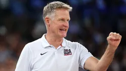 Head coach Steve Kerr of Team United States reacts during a Men's basketball quarterfinal game between Team United States and Team Brazil
