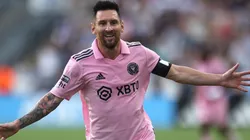 Lionel Messi #10 of Inter Miami CF celebrates after scoring a goal in the first half during the Leagues Cup 2023 semifinals match between Inter Miami CF and Philadelphia Union at Subaru Park on August 15, 2023 in Chester, Pennsylvania.