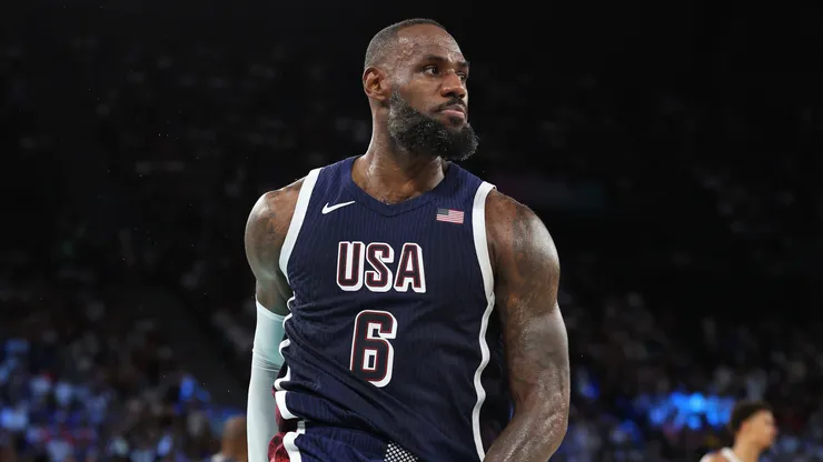 Lebron James #6 of Team United States looks on during the Men's Gold Medal game between Team France and Team United States