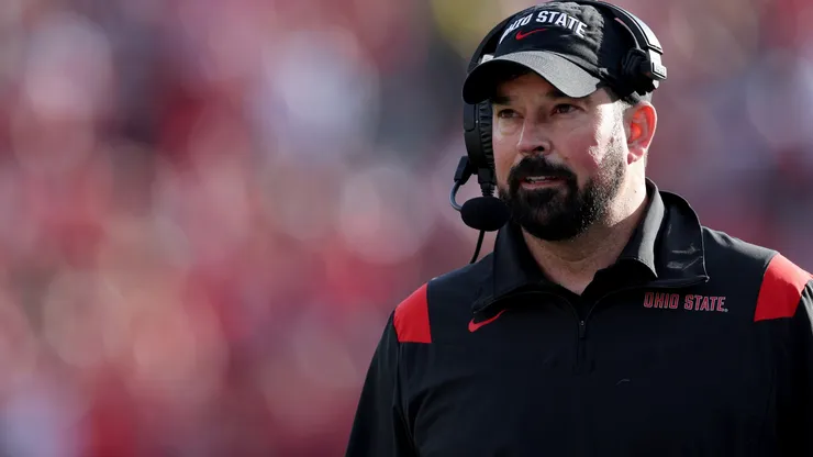 Head coach Ryan Day of the Ohio State Buckeyes on the sidelines during a 48-45 win over the Utah Utes at Rose Bowl on January 01, 2022 in Pasadena, California.