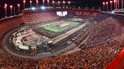 A general view of Bristol Motor Speedway during the national anthem of the game between the Virginia Tech Hokies and the Tennessee Volunteers on September 10, 2016 in Bristol, Tennessee.