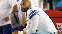 Dak Prescott #4 of the Dallas Cowboys reacts on the bench during the fourth quarter against the San Francisco 49ers at Levi's Stadium on October 08, 2023 in Santa Clara, California.