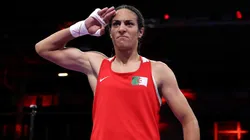 Imane Khelif of Team Algeria celebrates victory against Anna Luca Hamori of Team Hungary
