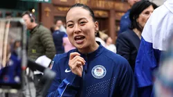 Breaker Sunny Choi speaks to the media at The TODAY Show at Rockefeller Plaza on April 17, 2024 in New York City.