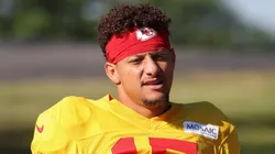 Kansas City Chiefs quarterback Patrick Mahomes (15) walks to the field during training camp on August 2, 2024 at Missouri Western State University in St. Joseph, MO.