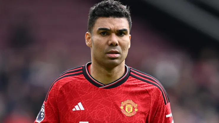 Casemiro of Manchester United during the Premier League match between Manchester United and Burnley FC at Old Trafford on April 27, 2024 in Manchester, England.