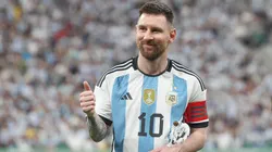 Lionel Messi of Argentina reacts during the international friendly match between Argentina and Australia at Workers Stadium on June 15, 2023 in Beijing, China.