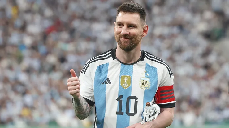 Lionel Messi of Argentina reacts during the international friendly match between Argentina and Australia at Workers Stadium on June 15, 2023 in Beijing, China.