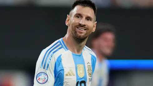 Lionel Messi of Argentina smiles during the CONMEBOL Copa America 2024 semifinal match between Canada and Argentina at MetLife Stadium on July 09, 2024 in East Rutherford, New Jersey.
