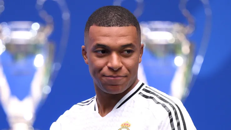 Real Madrid new signing, Kylian Mbappe is unveiled at Estadio Santiago Bernabeu on July 16, 2024 in Madrid, Spain.