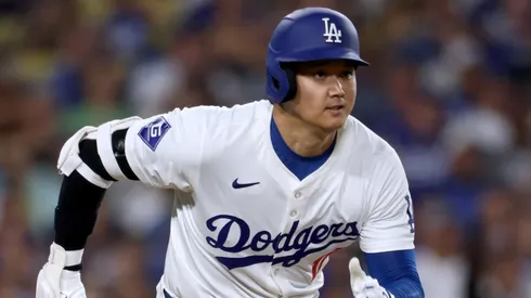 Shohei Ohtani #17 of the Los Angeles Dodgers hits a double during the fifth inning against the Philadelphia Phillies at Dodger Stadium on August 05, 2024 in Los Angeles, California.
