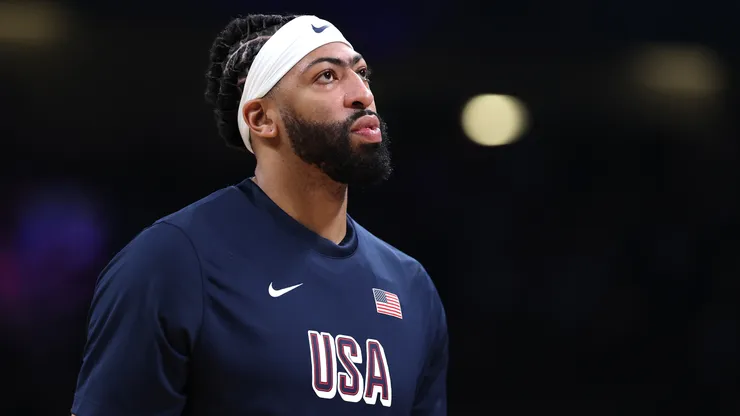 Anthony Davis #14 of Team United States looks on during a Men's Group Phase - Group C game between the United States and South Sudan.