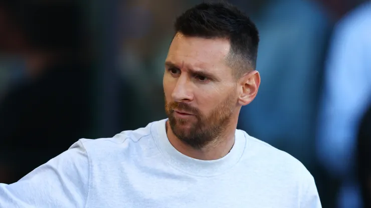 Lionel Messi #10 of Inter Miami looks on prior to a game against Toronto FC at Chase Stadium.