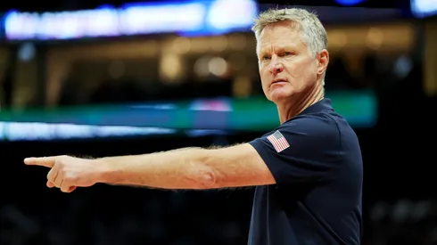 USA head coach Steve Kerr gestures during the second half of an exhibition game between the United States and Australia.