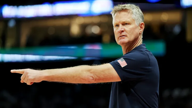 USA head coach Steve Kerr gestures during the second half of an exhibition game between the United States and Australia.