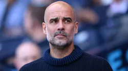 Pep Guardiola, Manager of Manchester City, looks on prior to the Premier League match between Manchester City and West Ham United.