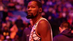 Kevin Durant #35 of the Phoenix Suns looks on before playing against the Philadelphia 76ers at the Wells Fargo Center on November 04, 2023 in Philadelphia, Pennsylvania.