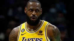 LeBron James #6 of the Los Angeles Lakers reacts following a dunk during the second half of the game against the Charlotte Hornets at Spectrum Center on January 02, 2023 in Charlotte, North Carolina.