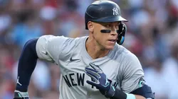 Aaron Judge #99 of the New York Yankees singles against the Philadelphia Phillies in the third inning at Citizens Bank Park on July 30, 2024 in Philadelphia, Pennsylvania.