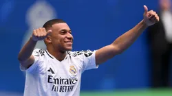 Real Madrid new signing, Kylian Mbappe is unveiled at Estadio Santiago Bernabeu on July 16, 2024 in Madrid, Spain.