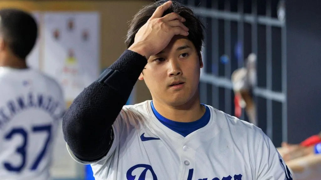Shohei Ohtani 17 of the Los Angeles Dodgers returns to the dugout after striking out during their MLB, Baseball Herren, USA regular season game against the San Francisco Giants. IMAGO /&nbsp;ZUMA Press Wire