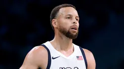 Stephen Curry #4 of Team United States looks on during a Men's Group Phase - Group C game between the United States and South Sudan on day five of the Olympic Games Paris 2024 at Stade Pierre Mauroy on July 31, 2024 in Lille, France.