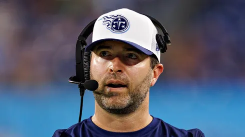 New Head Coach Brian Callahan of the Tennessee Titans on the sidelines during the second half of the first preseason game against the San Francisco 49ers at Nissan Stadium on August 10, 2024 in Nashville, Tennessee. The Titans defeated the 49ers 17-13.