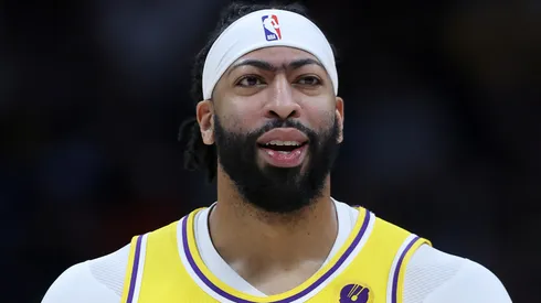 Anthony Davis #3 of the Los Angeles Lakers walks back to his bench while playing the Denver Nuggets in the first quarter during game five of the Western Conference First Round Playoffs at Ball Arena on April 29, 2024 in Denver, Colorado.