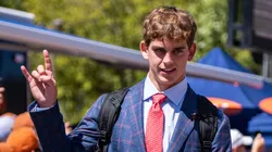 Arch Manning 16 of the Texas Longhorns leading the team in before vs the Mississippi State Bulldogs at DKR-Memorial Stadium. Austin USA