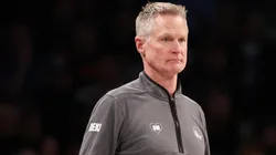 Steve Kerr, Head Coach of the Golden State Warriors looks on against the Brooklyn Nets
