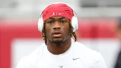 Jalen Milroe #4 of the Alabama Crimson Tide warms up before the game against the Georgia Bulldogs at Bryant-Denny Stadium on September 28, 2024 in Tuscaloosa, Alabama.