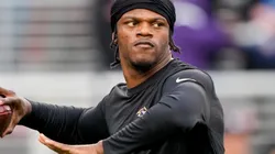 Lamar Jackson #8 of the Baltimore Ravens warms up prior to a game against the San Francisco 49ers at Levi's Stadium on December 25, 2023 in Santa Clara, California.