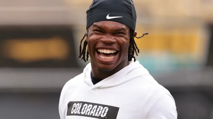 Travis Hunter #12 of the Colorado Buffaloes reacts while warming up prior to the game against the North Dakota State Bison at Folsom Field on August 29, 2024 in Boulder, Colorado.