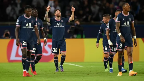 Lionel Messi of Paris Saint-Germain celebrates after scoring their sides second goal during the UEFA Champions League group A match between Paris Saint-Germain and Manchester City