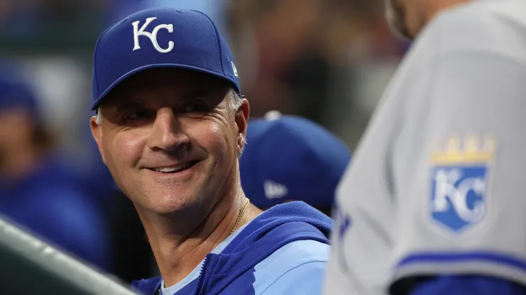 Manager Matt Quatraro of the Kansas City Royals looks on while playing the Detroit Tigers Comerica Park.