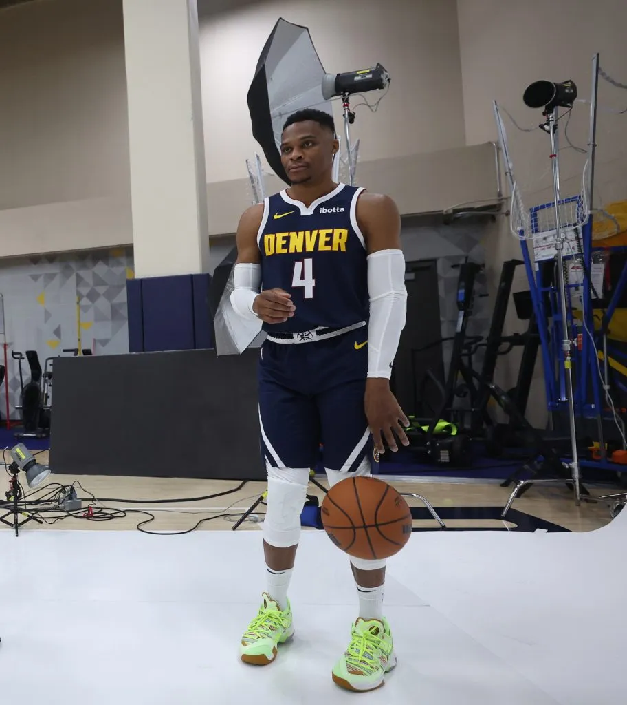 Russell Westbrook #4 of the Denver Nuggets is photographed during Denver Nuggets Media Day. Matthew Stockman/Getty Images