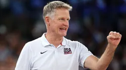 Head coach Steve Kerr of Team United States reacts during a Men's basketball quarterfinal game between Team United States and Team Brazil on day eleven of the Olympic Games Paris 2024 at Bercy Arena on August 06, 2024 in Paris, France.