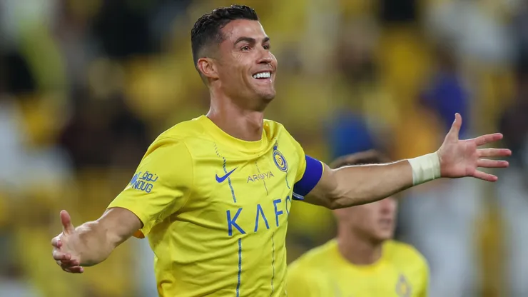 Cristiano Ronaldo of Al Nassr celebrates after scoring the 2nd goal during the Saudi Pro League match between Al-Nassr and Al Wehda at Al Awwal Park on May 4, 2024 in Riyadh, Saudi Arabia.