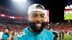 Odell Beckham Jr. #3 of the Miami Dolphins walks off the field during a preseason game against the Tampa Bay Buccaneers at Raymond James Stadium on August 23, 2024 in Tampa, Florida.