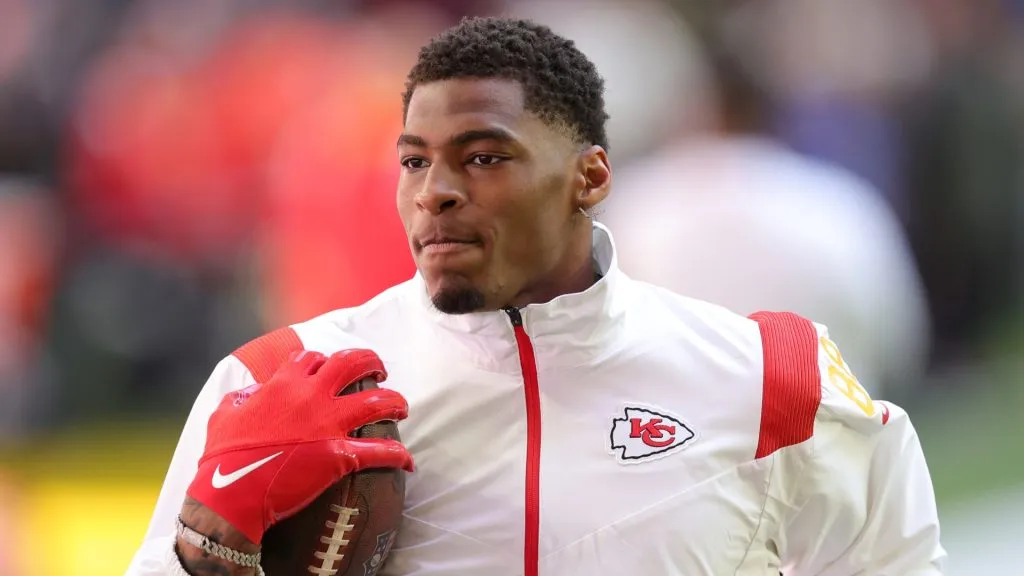 Jody Fortson #88 of the Kansas City Chiefs warms up before playing against the Philadelphia Eagles in Super Bowl LVII at State Farm Stadium on February 12, 2023 in Glendale, Arizona.