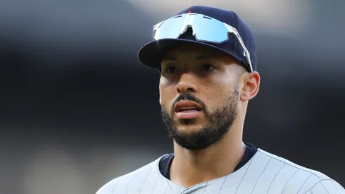 Carlos Correa #4 of the Minnesota Twins looks on against the Chicago White Sox at Guaranteed Rate Field.