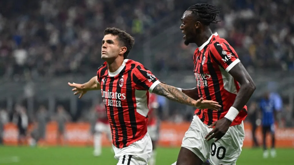FC Internazionale vs AC Milan Christian Pulisic of AC Milan celebrating after a goal during the Italian Serie A football match between Inter FC and AC Milan