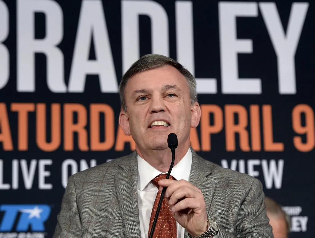 BEVERLY HILLS, CA – JANUARY 19: Teddy Atlas, trainer for Timothy Bradley, speaks during a news conference announcing the upcoming world welterweight championship bout against Manny Pacquiao at the Beverly Hills Hotel January 19, 2016 in Beverly Hills, California. (Photo by Kevork Djansezian)