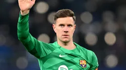 Marc-Andre ter Stegen of FC Barcelona acknowledges the fans following the team's defeat during the UEFA Champions League match between FC Shakhtar Donetsk and FC Barcelona at Volksparkstadion on November 07, 2023 in Hamburg, Germany.