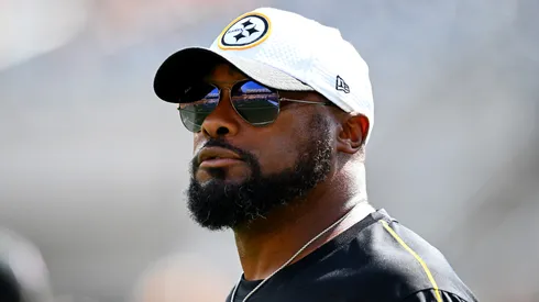 Head coach Mike Tomlin of the Pittsburgh Steelers looks on prior to a game against the Los Angeles Chargers at Acrisure Stadium on September 22, 2024 in Pittsburgh, Pennsylvania.