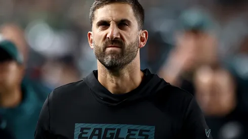 Head coach Nick Sirianni of the Philadelphia Eagles walks off the field against the Atlanta Falcons at the end of the first half in the game at Lincoln Financial Field on September 16, 2024 in Philadelphia, Pennsylvania.