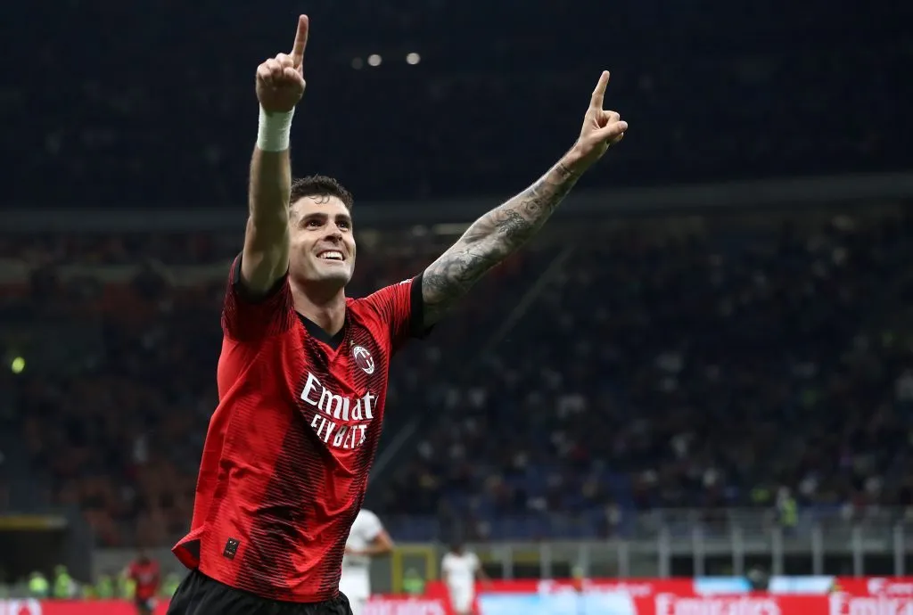 Christian Pulisic of AC Milan celebrates scoring his teamās second goal. Marco Luzzani/Getty Images